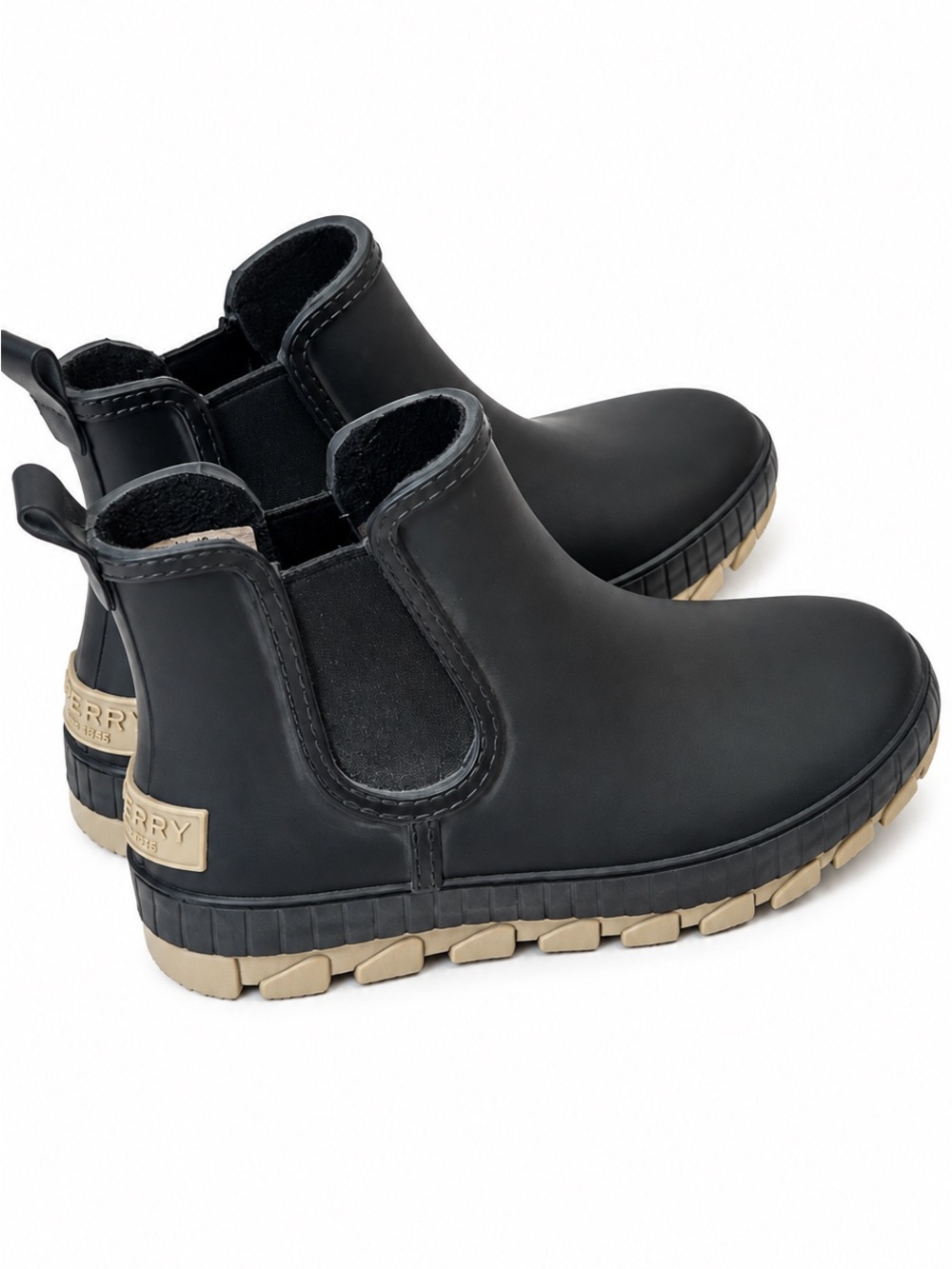 Sperry Women’s 7.5 Black Chelsea Rain Boots Waterproof Ankle Boots